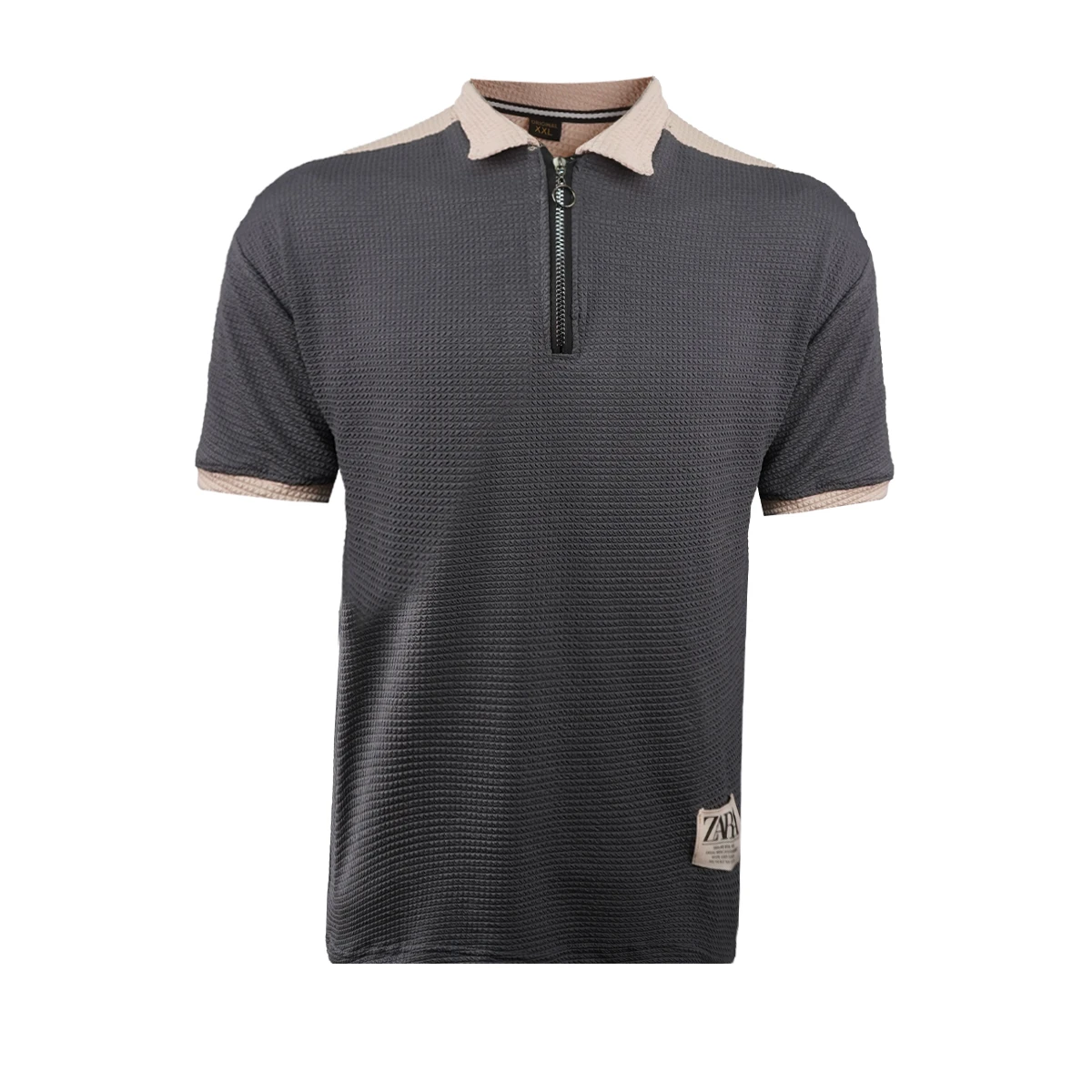 تیشرت مردانه یقه زیپ دار طوسی تیره مدل Radon