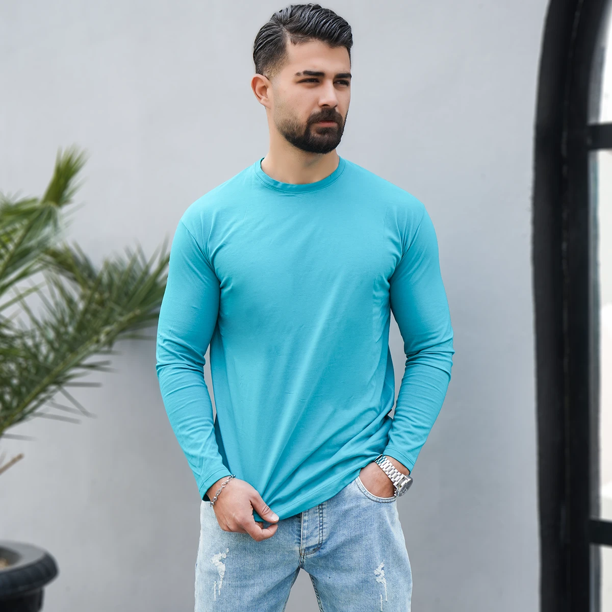 تیشرت آستین بلند سبز مردانه مدل Vala