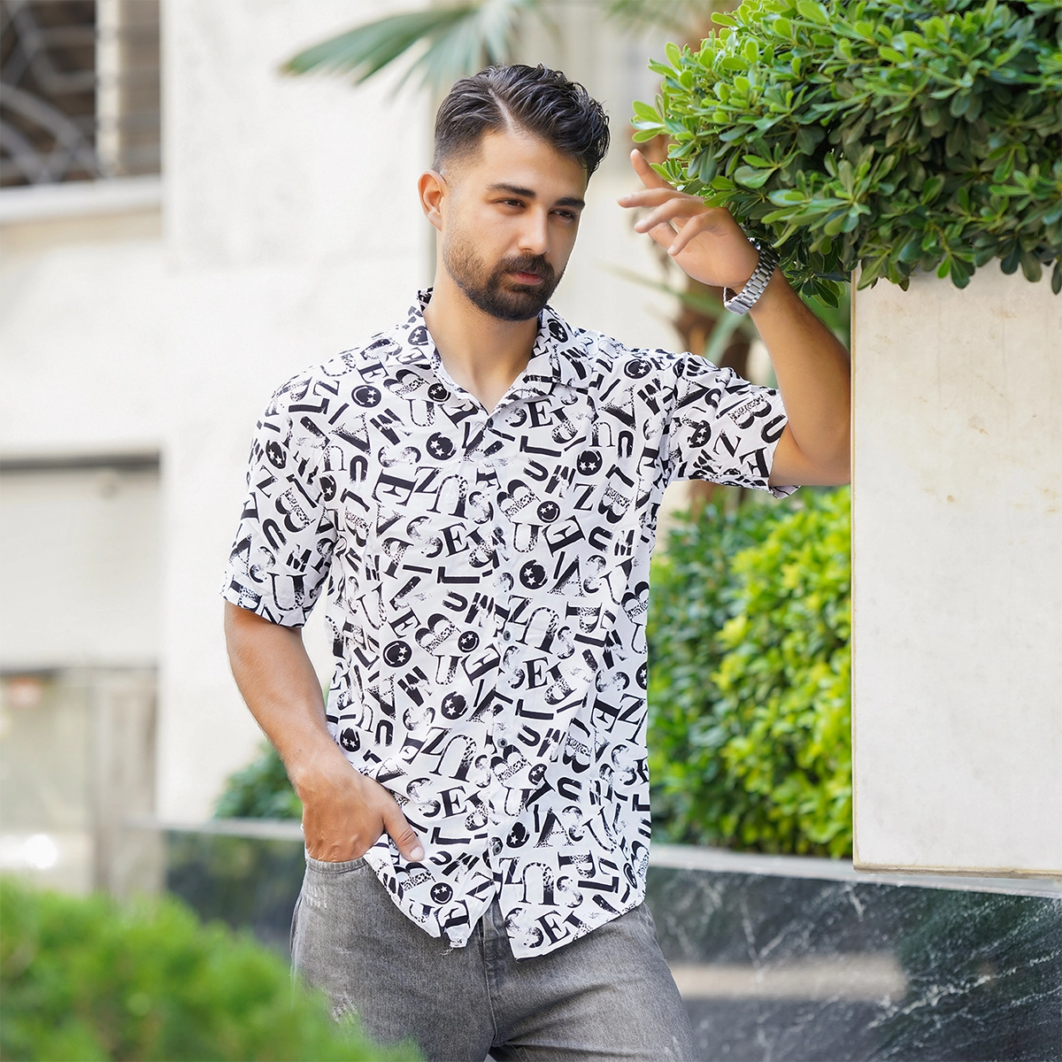 پیراهن هاوایی طرح حروف مردانه مدل W20