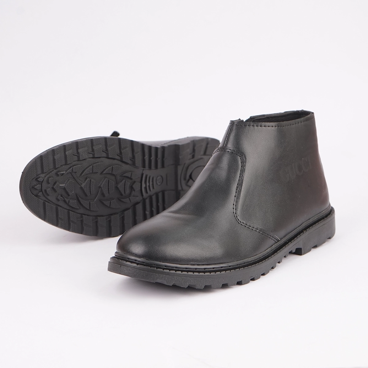 نیم بوت مردانه چرم گوچی مشکی مدل SAMI