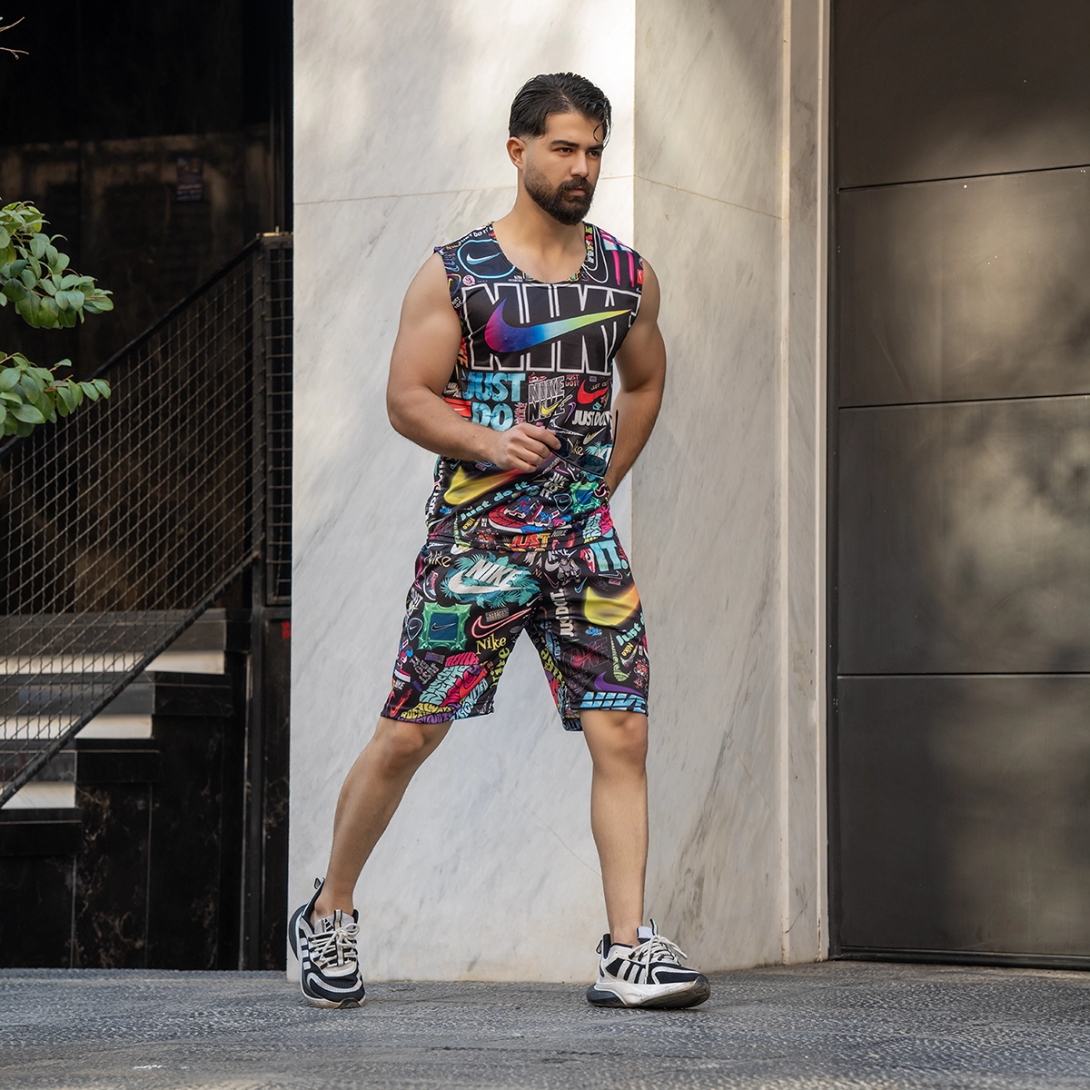 ست رکابی شلوارک مردانه نایک رنگی طرحدار