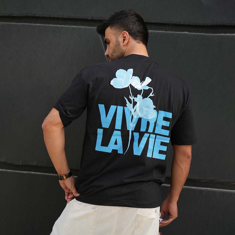 تیشرت مردانه مشکی مدل VIVRE LAVIE