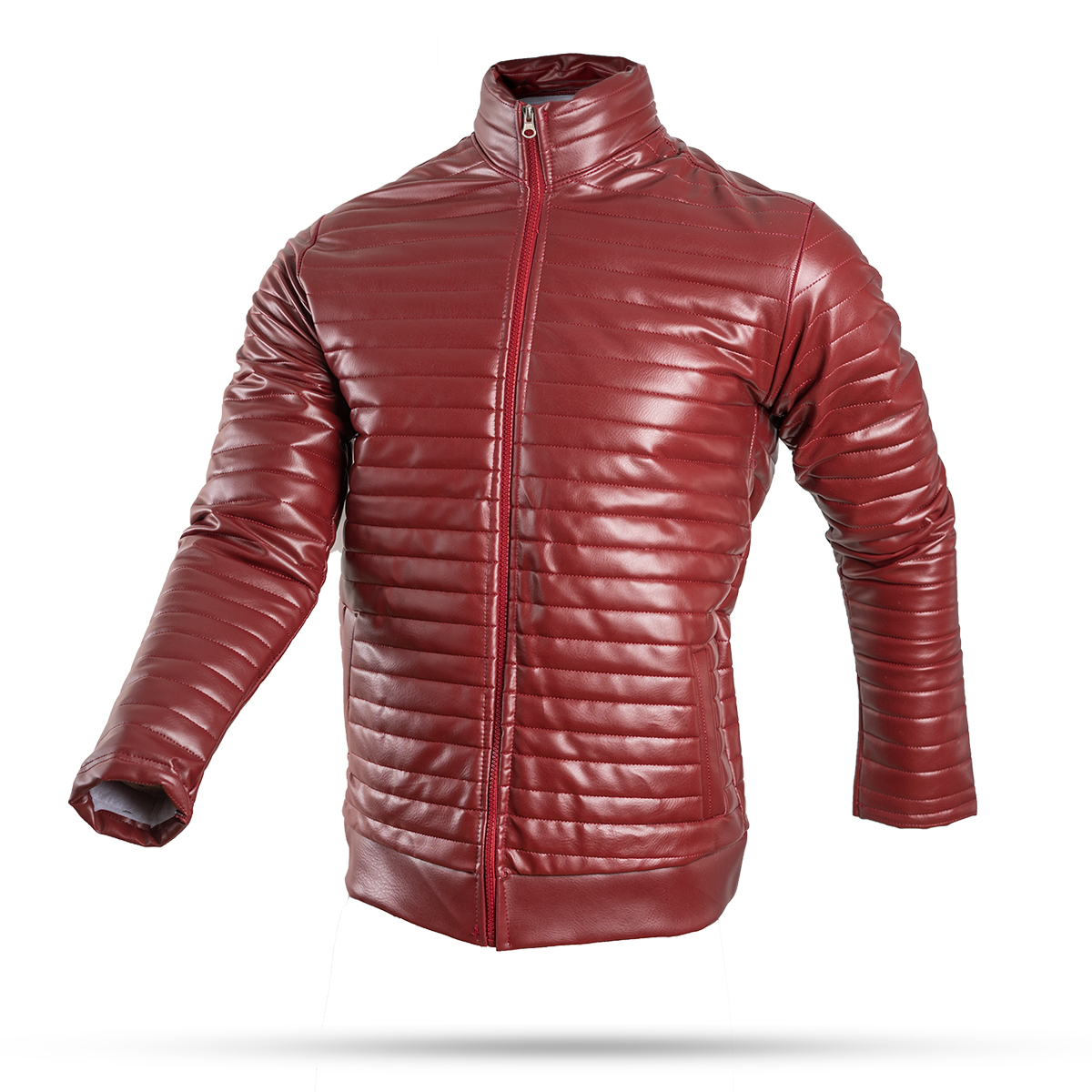 کاپشن چرم مردانه زرشکی مدل TIMER