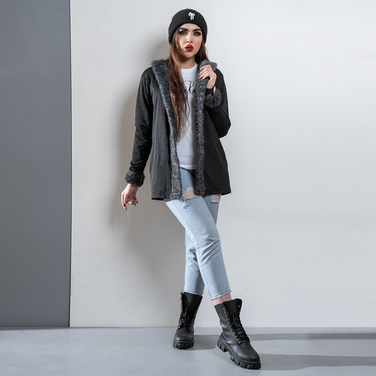 هودی دخترانه لبه خزدار مدل Marly