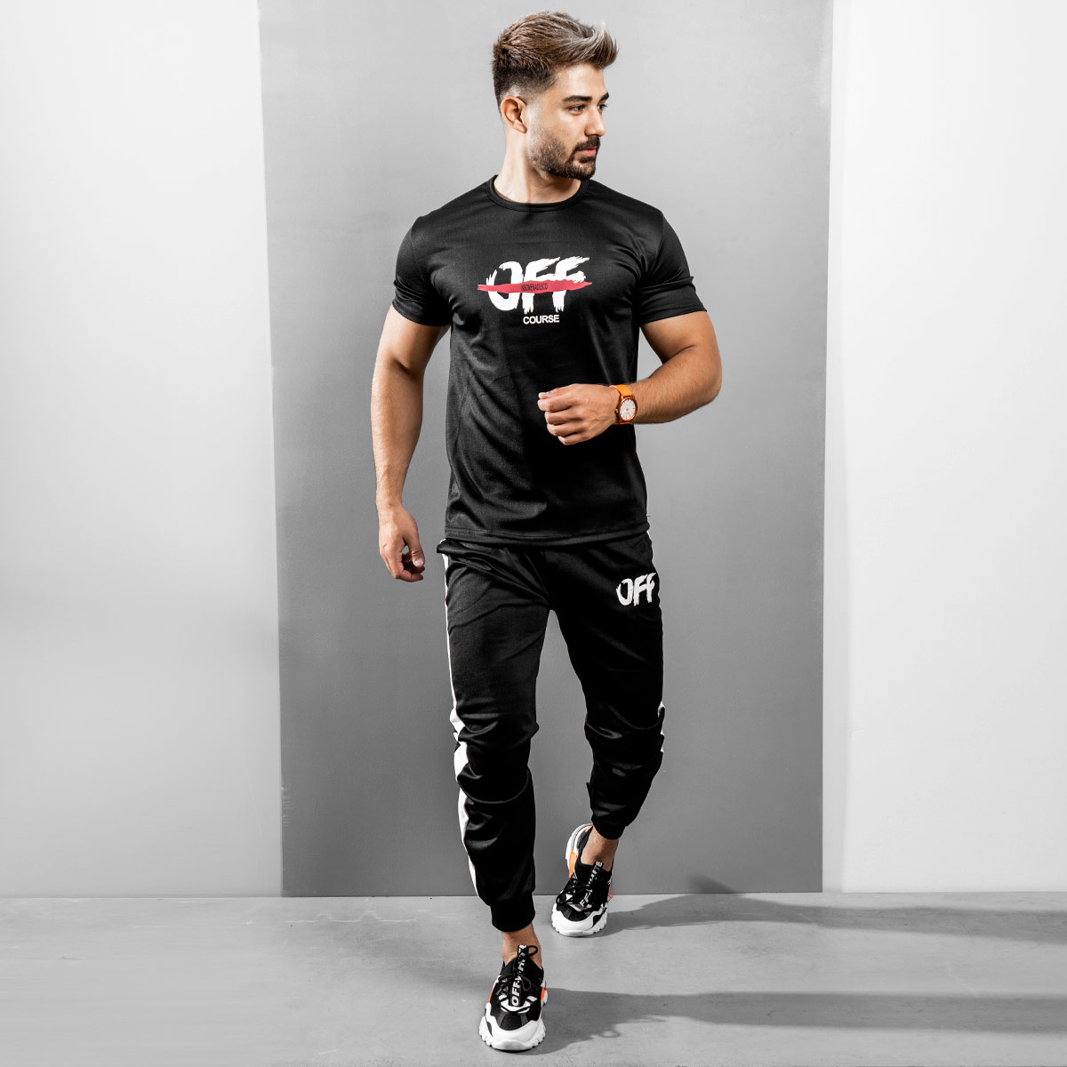 ست تیشرت شلوار مردانه OFF Course مشکی مدل Padma