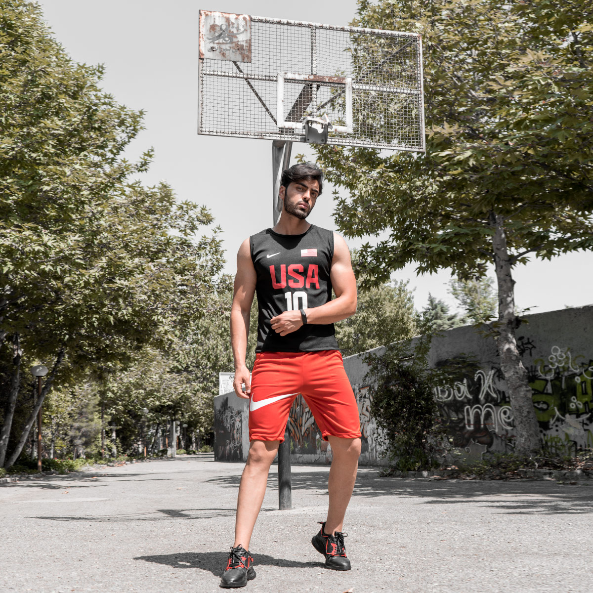 ست رکابی شلوارک Nike مردانه مشکی مدل USA10