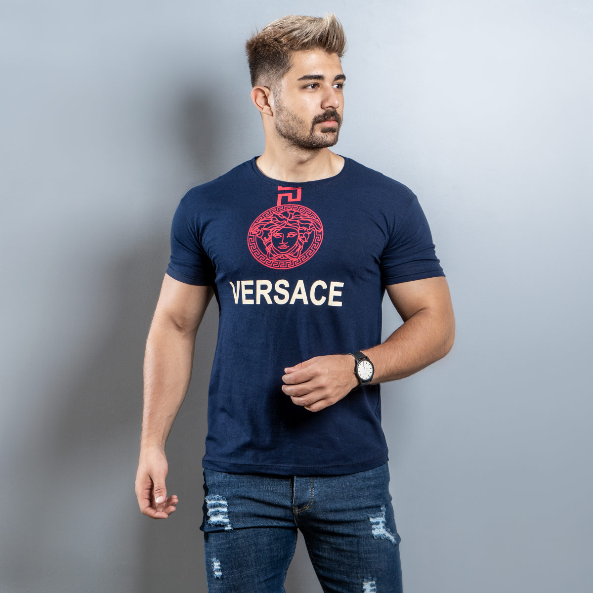 تیشرت Versace مردانه سرمه ای مدل Janatan