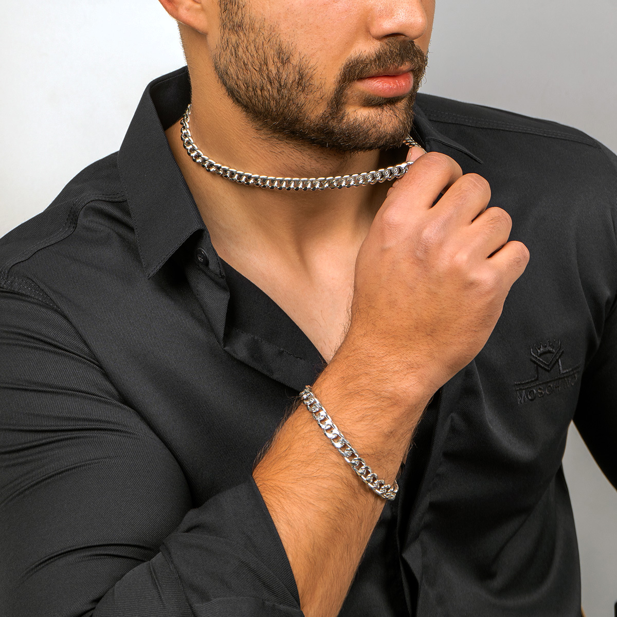 نیم ست Cartier مردانه نقره ای مدل Zoris